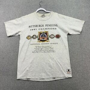 Vintage Pittsburgh Penguins 1991 Stanley Cup Champions T Shirt NHL Nutmeg XL